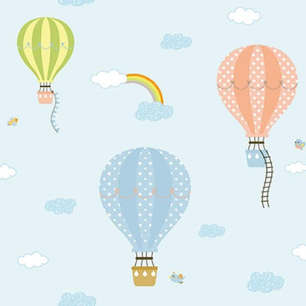 8901 Serie | Flying balloons in the sky with clouds and rainbows wallpaper for kids room - Image 2