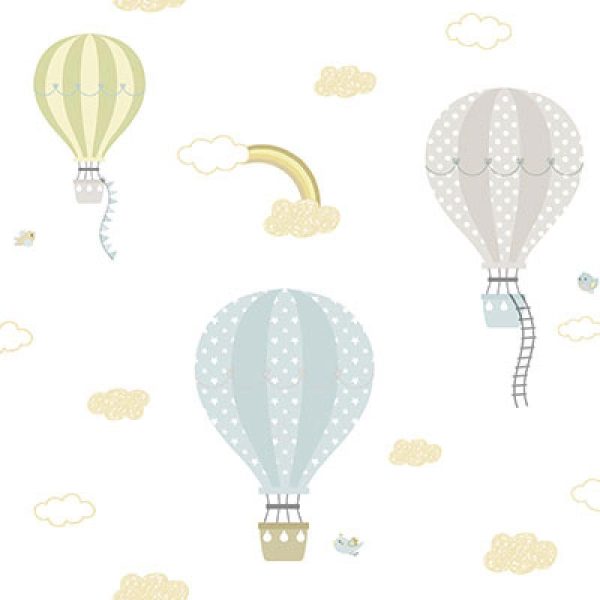 8901 Serie | Flying balloons in the sky with clouds and rainbows wallpaper for kids room - Image 3