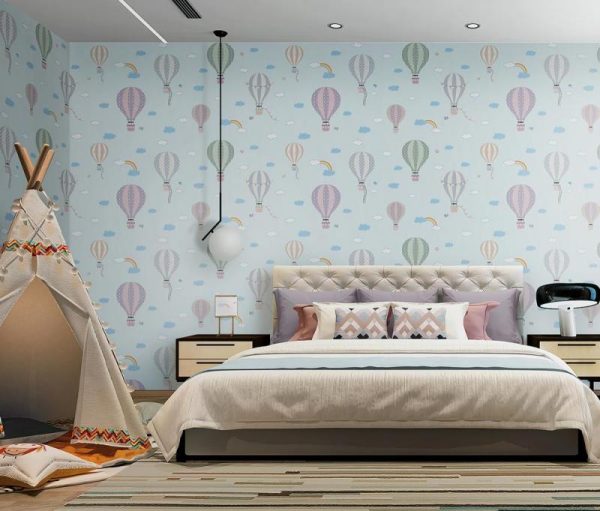 8901 Serie | Flying balloons in the sky with clouds and rainbows wallpaper for kids room