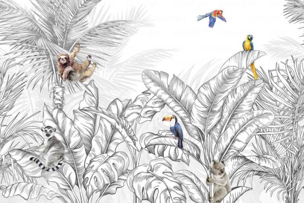 FJ307 Serie | Animals And Palm Leaves Pattern Mural Wallpaper - Image 2