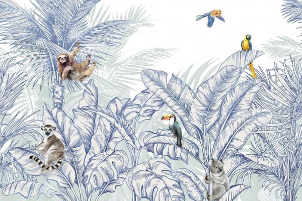 FJ307 Serie | Animals And Palm Leaves Pattern Mural Wallpaper - Image 3
