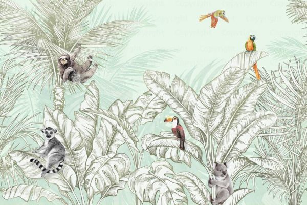 FJ307 Serie | Animals And Palm Leaves Pattern Mural Wallpaper - Image 4